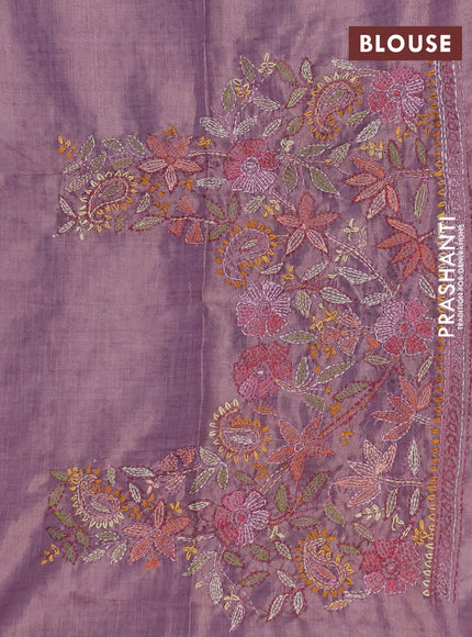 Makta silk saree lavender with allover stripe pattern and zari woven border
