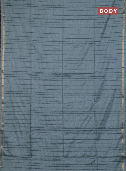 Makta silk saree teal green with allover stripe pattern and zari woven border
