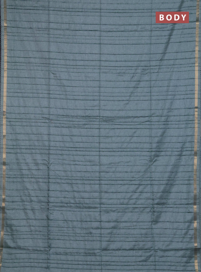 Makta silk saree teal green with allover stripe pattern and zari woven border