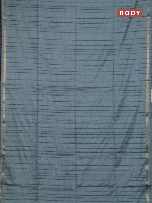 Matka silk saree teal green with allover stripe pattern and zari woven border