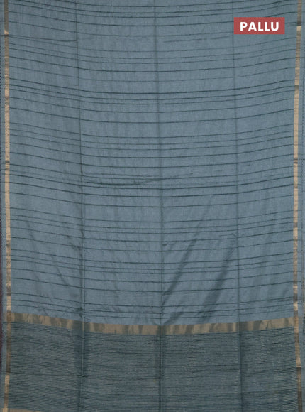 Makta silk saree teal green with allover stripe pattern and zari woven border