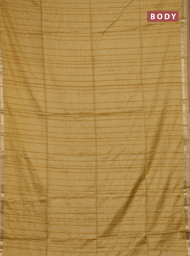 Makta silk saree mustard shade with allover stripe pattern and zari woven border