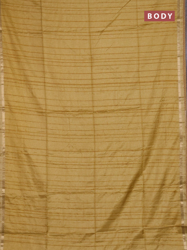Matka silk saree mustard shade with allover stripe pattern and zari woven border