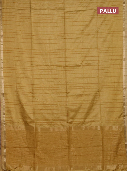 Makta silk saree mustard shade with allover stripe pattern and zari woven border