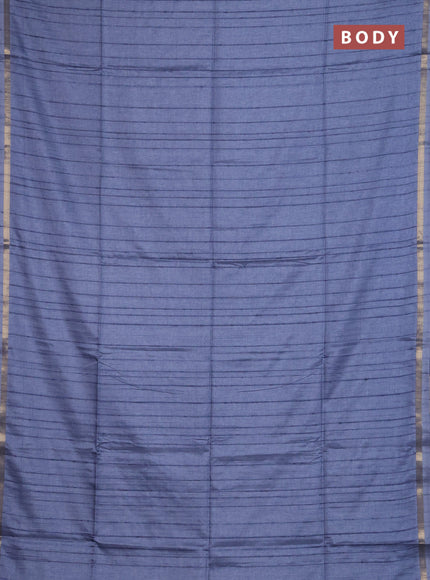 Makta silk saree bluish grey with allover stripe pattern and zari woven border