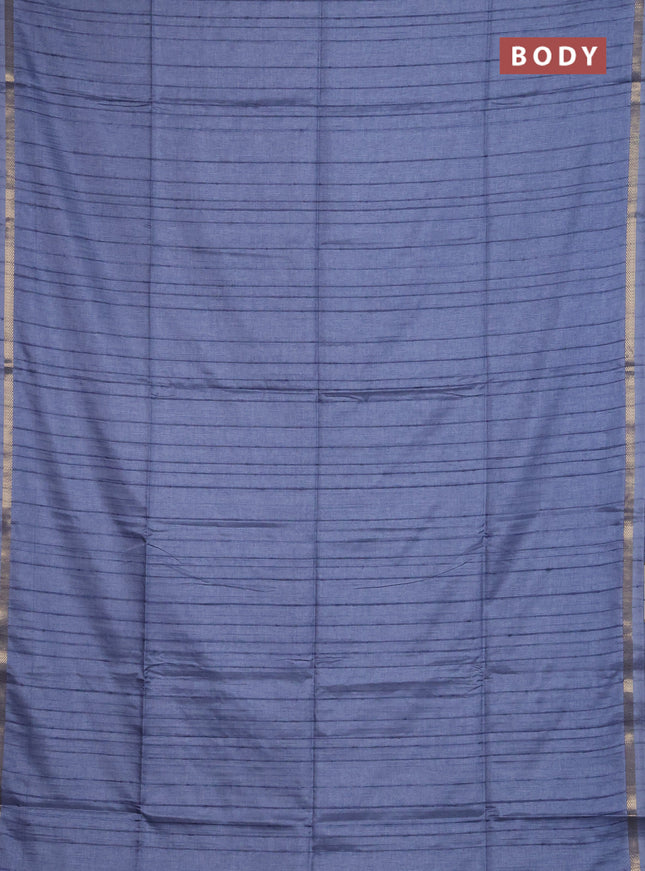 Makta silk saree bluish grey with allover stripe pattern and zari woven border