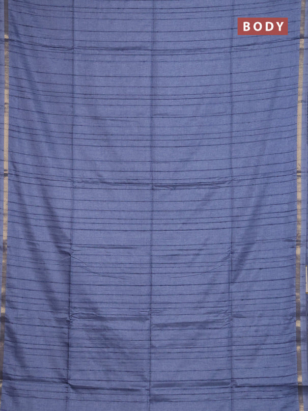 Matka silk saree bluish grey with allover stripe pattern and zari woven border