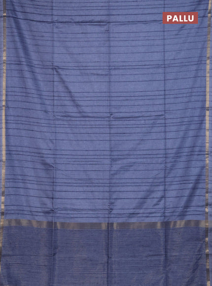 Makta silk saree bluish grey with allover stripe pattern and zari woven border