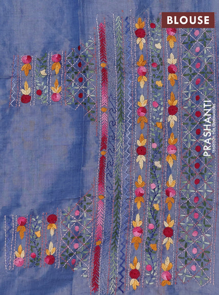 Makta silk saree bluish grey with allover stripe pattern and zari woven border