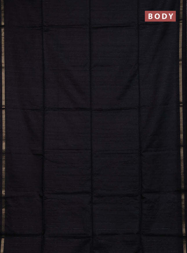 Makta silk saree black with allover stripe pattern and zari woven border