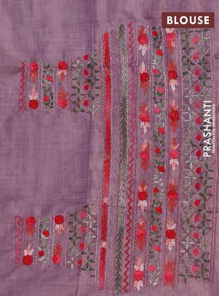 Makta silk saree lavender with allover stripe pattern and zari woven border