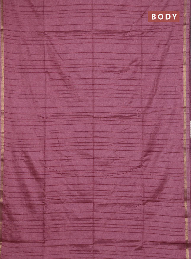 Makta silk saree mauve pink and pink with allover stripe pattern and zari woven border