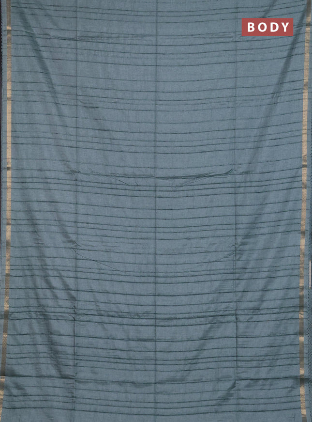 Makta silk saree teal green and peacock green with allover stripe pattern and zari woven border