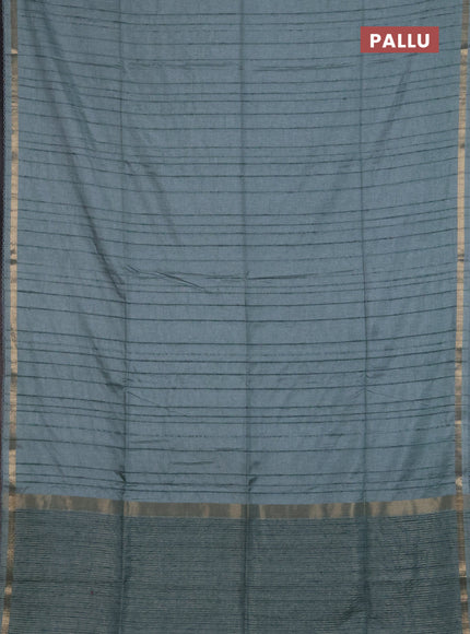 Makta silk saree teal green and peacock green with allover stripe pattern and zari woven border