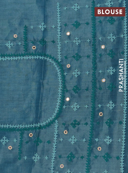 Makta silk saree teal green and peacock green with allover stripe pattern and zari woven border