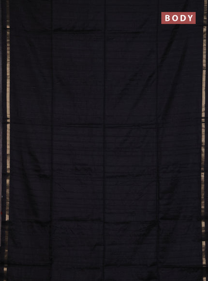 Makta silk saree black and elephant grey with allover stripe pattern and zari woven border