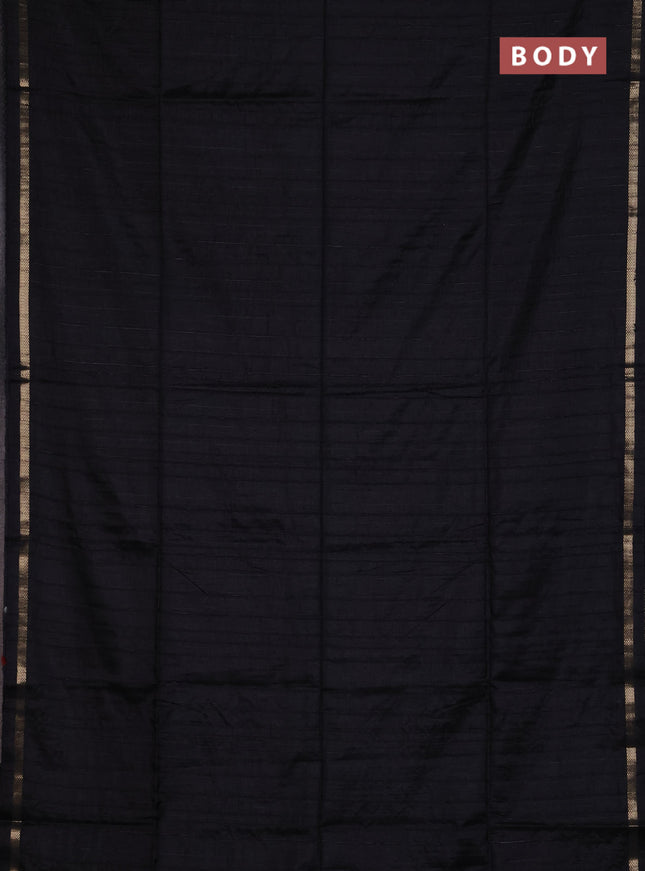 Makta silk saree black and elephant grey with allover stripe pattern and zari woven border