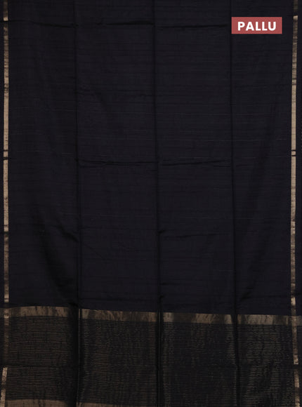 Makta silk saree black and elephant grey with allover stripe pattern and zari woven border