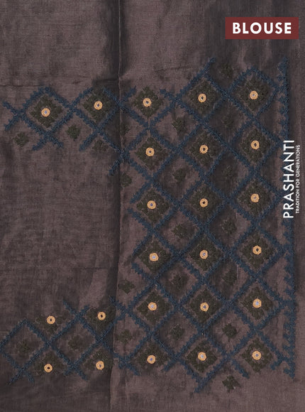 Makta silk saree black and elephant grey with allover stripe pattern and zari woven border