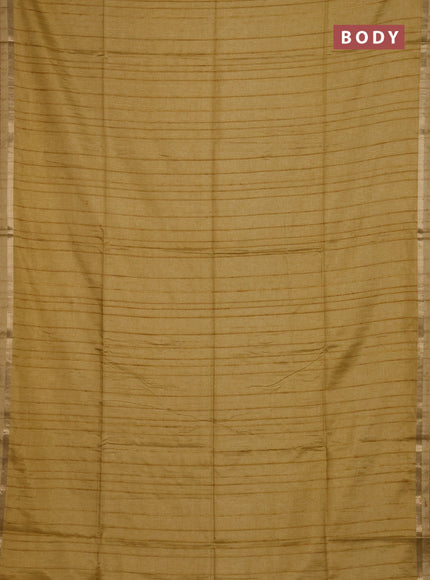 Makta silk saree mustard shade with allover stripe pattern and zari woven border