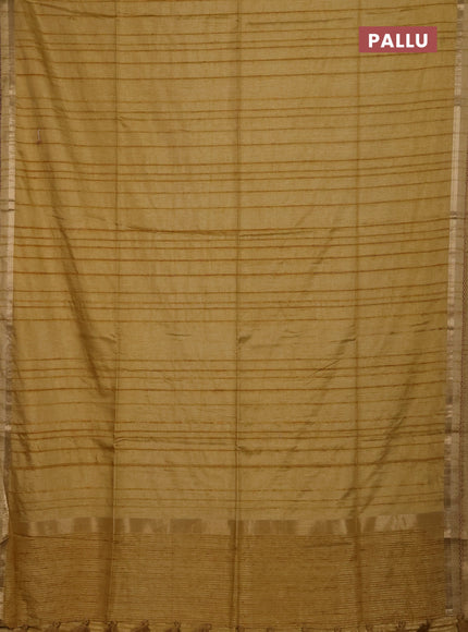 Makta silk saree mustard shade with allover stripe pattern and zari woven border