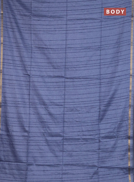 Makta silk saree bluish grey and blue with allover stripe pattern and zari woven border