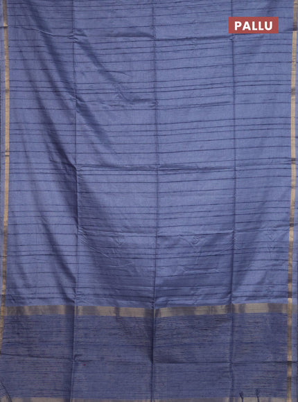 Makta silk saree bluish grey and blue with allover stripe pattern and zari woven border