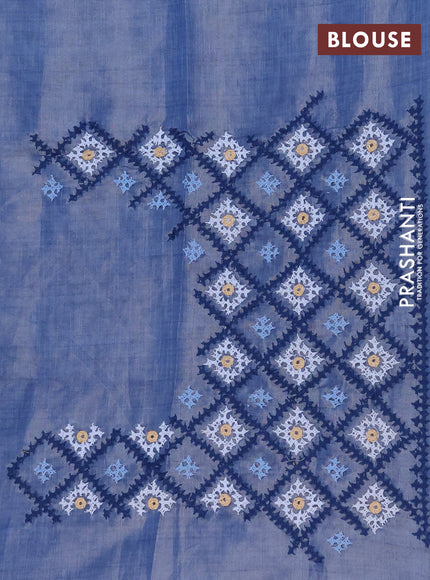 Makta silk saree bluish grey and blue with allover stripe pattern and zari woven border