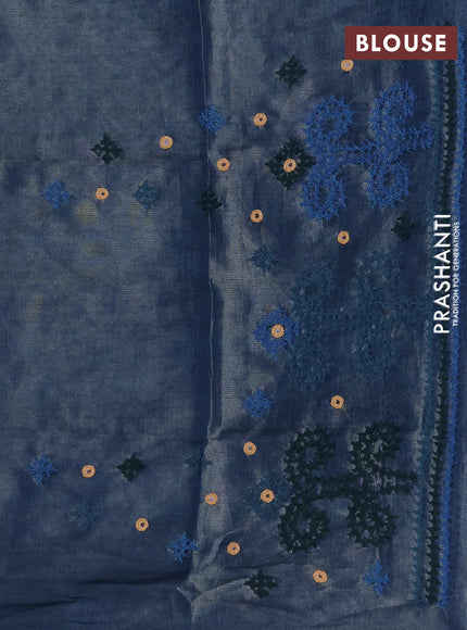Makta silk saree bluish grey and peacock blue with allover stripe pattern and zari woven border