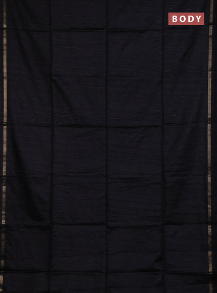Makta silk saree black and elephant grey with allover stripe pattern and zari woven border