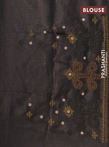 Makta silk saree black and elephant grey with allover stripe pattern and zari woven border