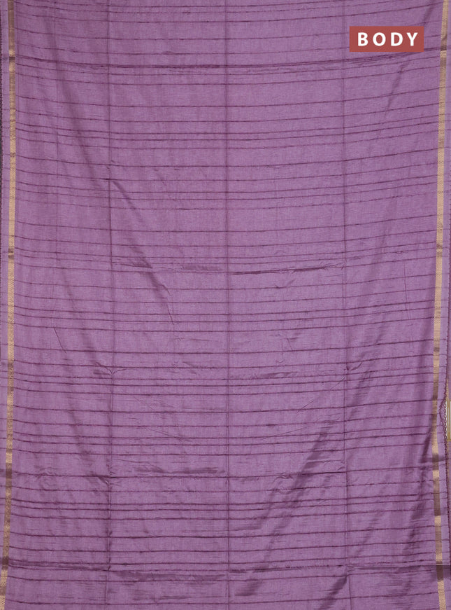 Makta silk saree pastel purple with allover stripe pattern and zari woven border