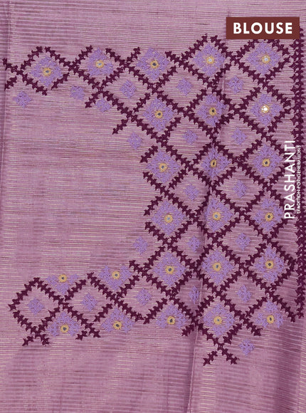 Makta silk saree pastel purple with allover stripe pattern and zari woven border