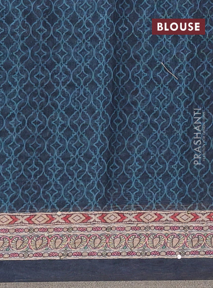 Semi linen saree teal blue and beige with allover bandhani prints & embroidery work and embroidery pallu & border