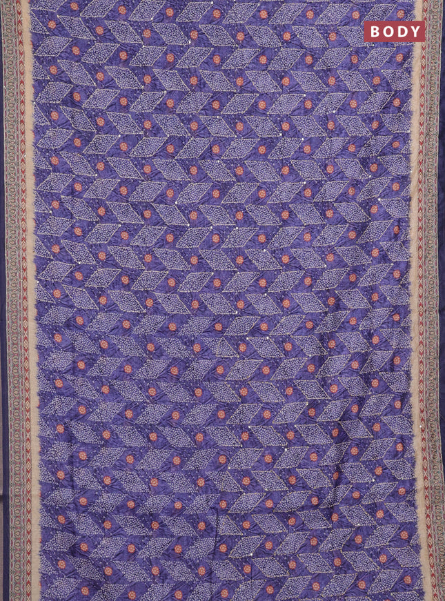 Semi linen saree violet and beige with allover bandhani prints & embroidery work and embroidery pallu & border