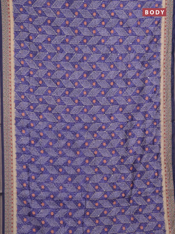 Semi linen saree violet and beige with allover bandhani prints & embroidery work and embroidery pallu & border