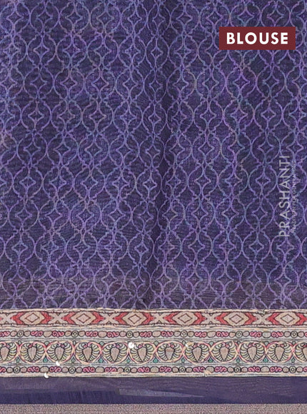 Semi linen saree violet and beige with allover bandhani prints & embroidery work and embroidery pallu & border