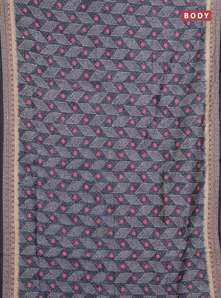 Semi linen saree grey and beige with allover bandhani prints & embroidery work and embroidery pallu & border