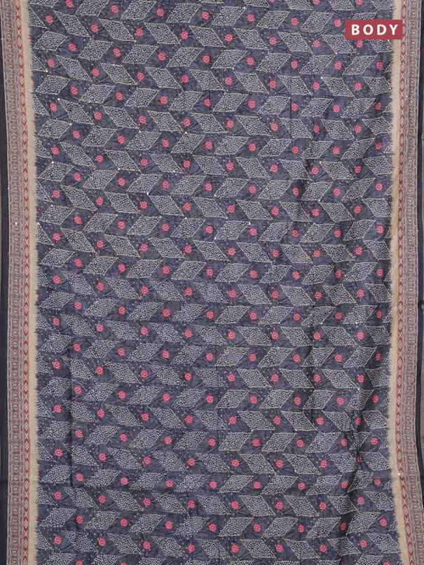 Semi linen saree grey and beige with allover bandhani prints & embroidery work and embroidery pallu & border