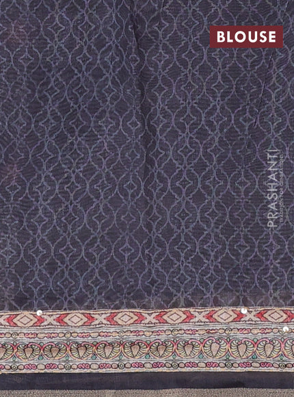 Semi linen saree grey and beige with allover bandhani prints & embroidery work and embroidery pallu & border