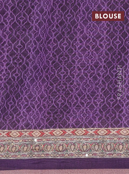 Semi linen saree purple and beige with allover bandhani prints & embroidery work and embroidery pallu & border