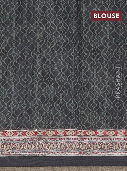 Semi linen saree green and beige with allover bandhani prints & embroidery work and embroidery pallu & border