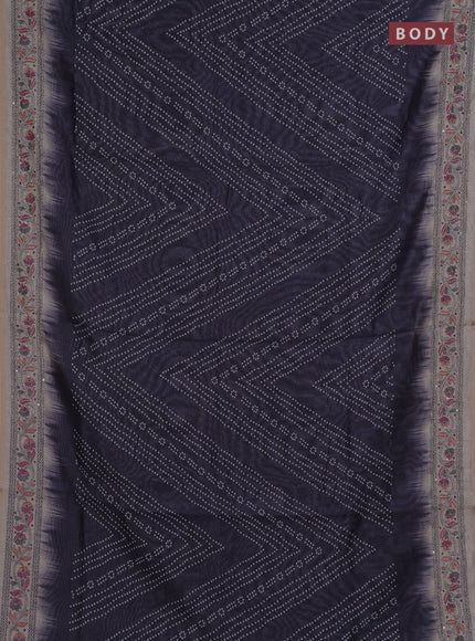 Semi linen saree dark grey and beige with allover bandhani prints & embroidery work and embroidery pallu & border