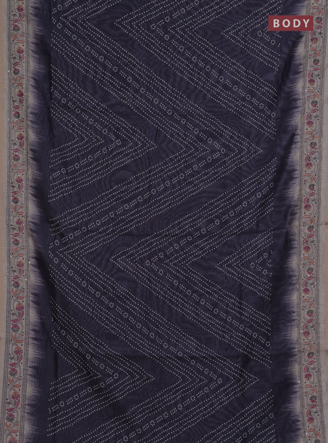 Semi linen saree dark grey and beige with allover bandhani prints & embroidery work and embroidery pallu & border