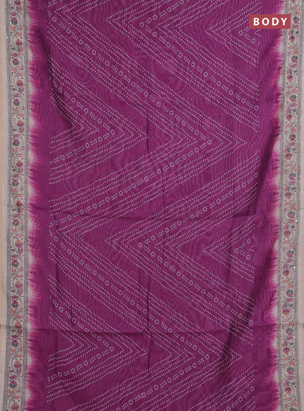Semi linen saree purple and beige with allover bandhani prints and embroidery pallu & border