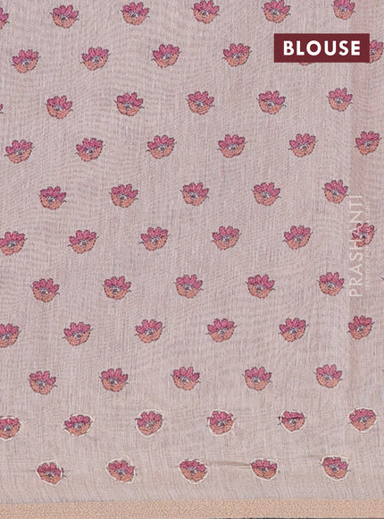 Semi linen saree purple and beige with allover bandhani prints and embroidery pallu & border