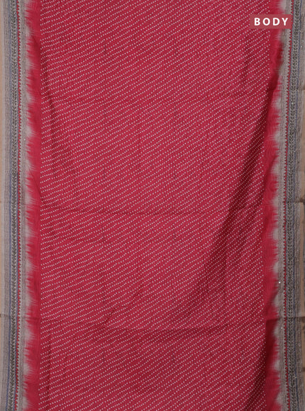 Semi linen saree red and beige with allover bandhani prints and embroidery pallu & border