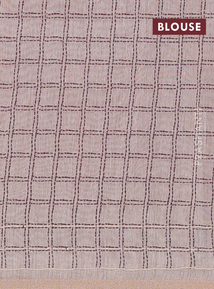 Semi linen saree red and beige with allover bandhani prints and embroidery pallu & border