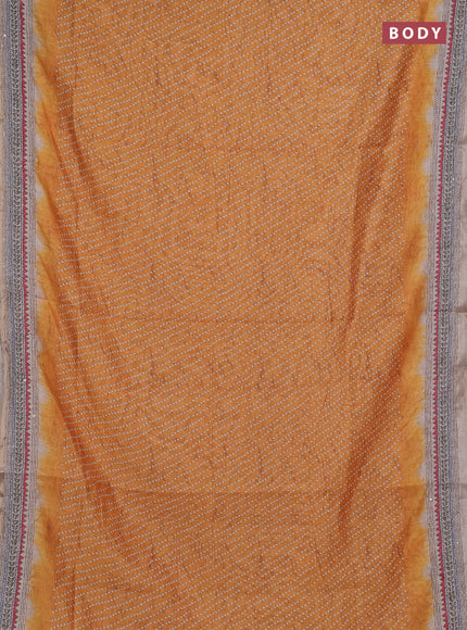 Semi linen saree mustard yellow and beige with allover bandhani prints and embroidery pallu & border