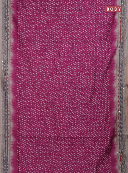 Semi linen saree pink and beige with allover bandhani prints and embroidery pallu & border